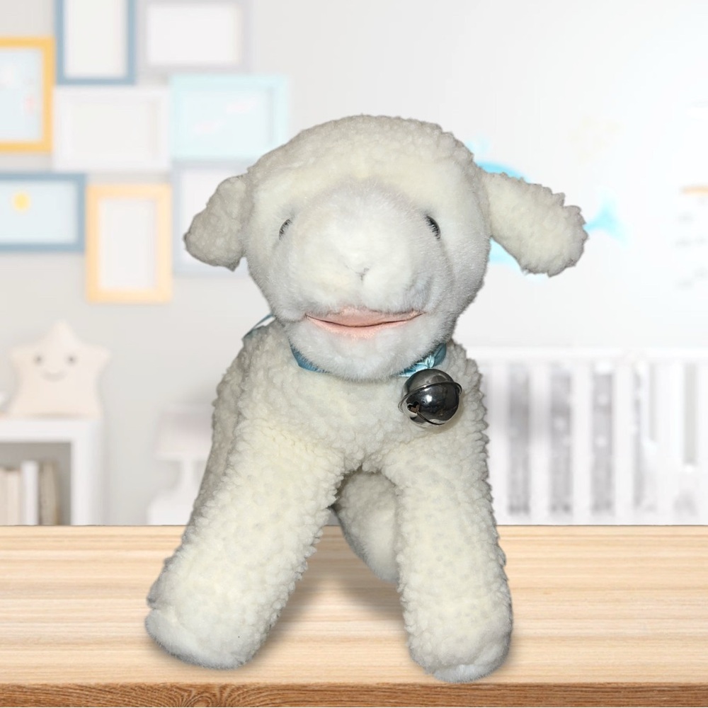PLAYFUL PALS MERVYNS PUPPET ADORABLE STUFFED PLUSH LAMB BLUE  RIBBON BELL*flaws
